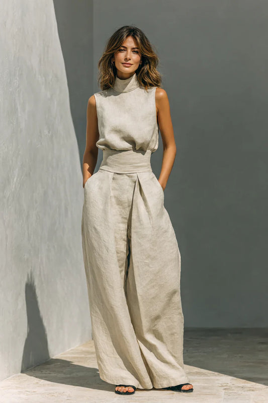 CELESTE - Conjunto minimalista de dos piezas con piernas anchas
