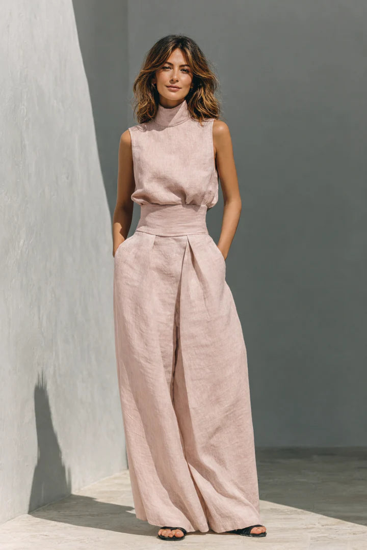 CELESTE - Conjunto minimalista de dos piezas con piernas anchas