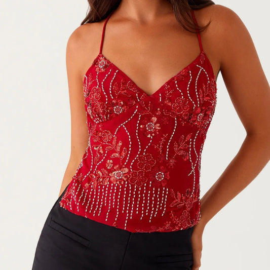 AMELIA - Top bordado con lentejuelas