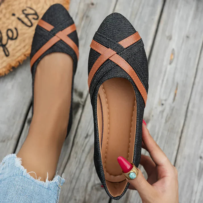 LUNA - Bailarinas denim con tiras cruzadas