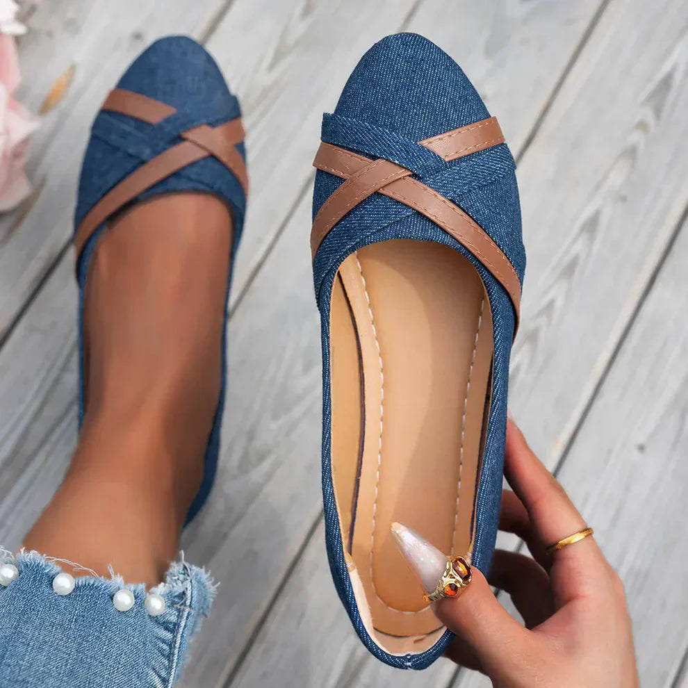 LUNA - Bailarinas denim con tiras cruzadas