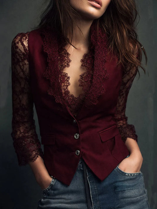 LIVIA - Elegante blusa de encaje con chaleco ajustado