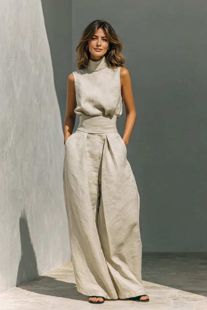 CELESTE -  Conjunto minimalista de dos piezas con piernas anchas