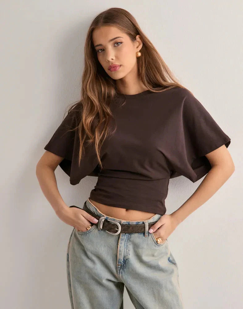 CARA - Camiseta top fluida de manga corta