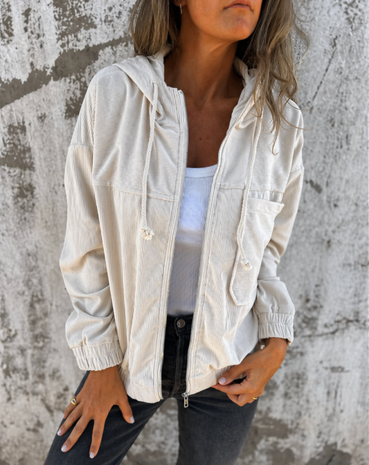 AKIRA - Chaqueta con capucha de pana con cremallera